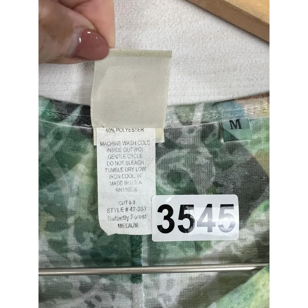 Jess & Jane Shirt Womens Medium Green Butterfly Forest Rhinestone Fairycore Top - Picture 4 of 8